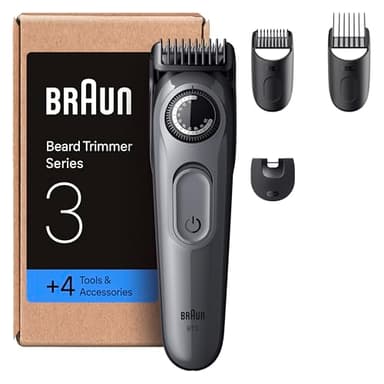 Braun Tondeuse Electrique A Barbe Series 3 BT3525 Pour Hommes, Avec +4 Outils Pour Créer Son Style, Sans File Et Avec 40 Réglages, Lame Ultra-Affûtée Et Sabot De Précision, Autonomie De 50 Min