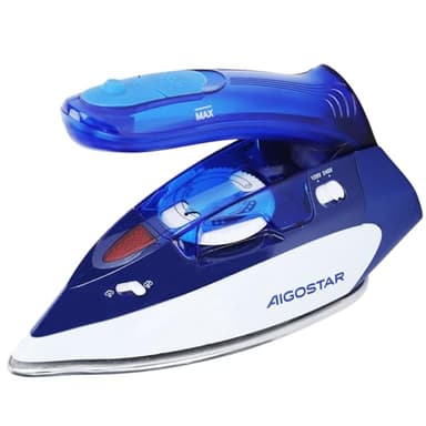 Aigostar Fer à Repasser à Vapeur de Voyage, Poignée Pliable, Semelle en Acier Inoxydable, Double Tension 120V-240V, 1100W, Sélecteur de Température