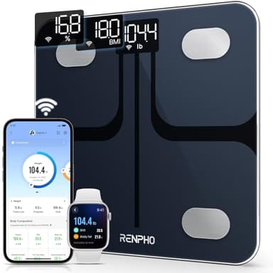 RENPHO Balance Connectée Balance Pèse-personne Wi-Fi pour Mesurer la Graisse Corporelle, Balance de Composition Corporelle avec Application pour Smartphone, Technologie Step-On, Noir, Elis 1