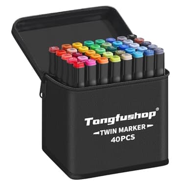 Tongfushop 40+2 Couleurs Feutre a Alcool, Feutres Coloriage Adulte, Marqueurs à Croquis Double Pointe avec Pochette de Transport et Espaceur, Marqueur Permanent pour Animation Art Esquisse