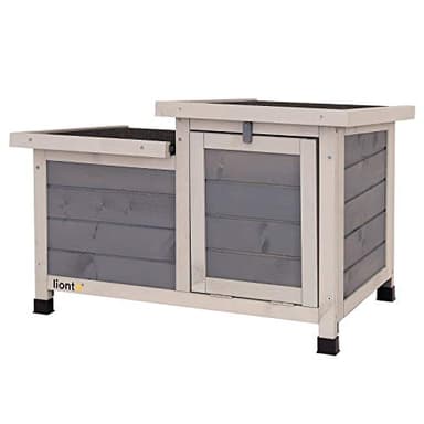 lionto Clapier en Bois avec Deux entrées, 70x43x45 cm, Toit Rabattable en Bitume Hydrofuge, Pieds en Plastique, adapté pour intérieur et extérieur, résistant à l’Hiver