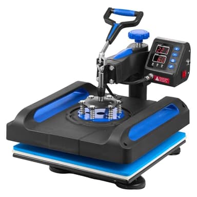 VEVOR Presse à Chaud 38 x 38 cm, Machine de Sublimation Textile 1000 W Chauffage Rapide, Presse à Chaleur Transfert par Sublimation, Numérique Pivotante à 360°, pour T-shirts/Sacs/Oreillers, Bleu