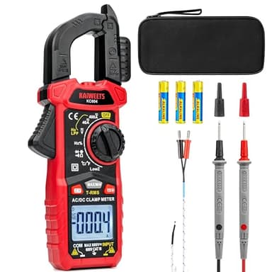 KAIWEETS Pince Ampèremètre CC/CA, Pince Multimètre Mesurer la Tension AC/DC/Courant/Température/Continuité/Diode/NCV, Pince Ampèremétrique avec Lampe de Poche, Rétro-éclairage, Mâchoire-D, KC604