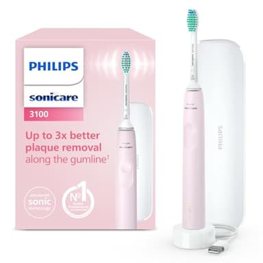 Philips Sonicare 3100, Brosse à dents électrique sonique, capteur de pression et minuterie, étui de voyage, rose pastel, modèle HX3673/11