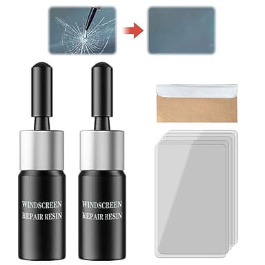 DABUG Kit Reparation Pare Brise,Outil Réparation Pare-Brise,Liquide Réparation Verre,Kit Réparation Verre,Kit de Réparation de Verre Fissuré Automatique,pour Craquelures, Bulls-Eye,Noir,2 PCS
