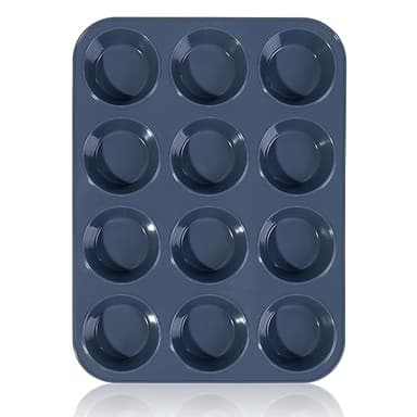 SUPER KITCHEN 12 Grand Moule à Muffins en Silicone Plaque Anti-adhésif Moule à Pâtisserie pour Cupcakes, Brownies, Pudding 33 x 25 x 3 cm (Gris)