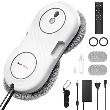 Robofun Robot Laveur De Vitre Automatique, 7 000 Pa Aspiration, Moteur à Turbine, Nettoyage en Double Hélice, 63 mm Ultra-Fin, Nettoyeur Vitres électrique, 10 Chiffons de Nettoyage, Modèle WD12D