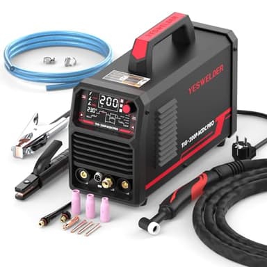 YESWELDER Poste à Souder TIG Aluminium 200A AC/DC avec Impulsion Grand écran LED, Soudeur TIG ARC/TIG 230V à onduleur numérique