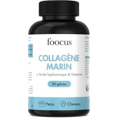 Collagène Marin - Avec Vitamine C et Acide Hyaluronique - Skincare pour Hydratation et Fermeté de la Peau - 90 Gélules - Foocus