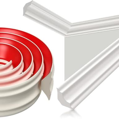 Poraceous 5M Moulure Auto Adhesive Moulure Plafond, 13 mm x 19 mm TPE Moulures Autocollante Flexible Bandes de Calfeutrage, Moulages Flexible en Triangles Auto-Adhésif pour Bords de Murs(Blanc)