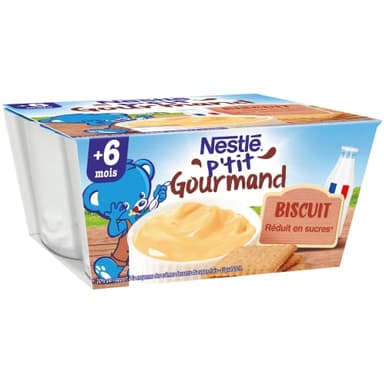 Nestlé Bébé - P'tit Gourmand Biscuit - Laitage dès 6 mois - 4 x 100g