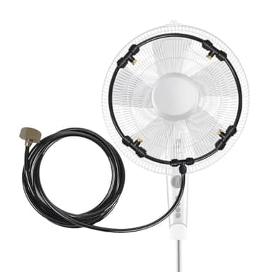 Kit de brumisation de ventilateur de refroidissement extérieur avec câble de nébulisation de 3 m et 5 buses en laiton avec valve de contrôle de l'eau (ventilateur non inclus)