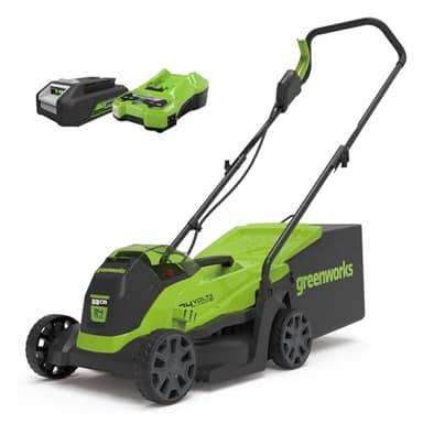 Greenworks 24V Tondeuse à Gazon Sans Fil avec Moteur Sans Brosse pour Petites Pelouses Jusqu'à 140m², Largeur de Coupe 33cm, Sac de 30L, INCLUS Batterie 24V 2Ah et Chargeur, Garantie 3 Ans-GD24LM33K2