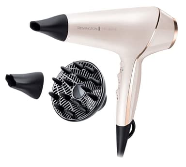 Remington Sèche-cheveux Ionique [Technologie OptiHeat] PROluxe (2400W, moteur AC longue durée, tenue 24 H & résultat salon, 3 températures/ 2 vitesses, 3 concentrateurs + 1 diffuseur volume) AC9140