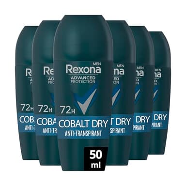 REXONA MEN - Déodorant Homme Cobalt Dry - Bille Anti-transpirant - Advanced Protection - Parfum Elégant et Frais - Protection 72h (lot de 6x50ml)