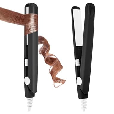 LOPHE Mini Fer à Lisser,Lisseur Boucleur Cheveux 2 en 1,Tension Universelle 110-220V - Chauffage express en 10 secondes, Adapté à tous types de cheveux, idéal pour la maison ou le salon, Noir