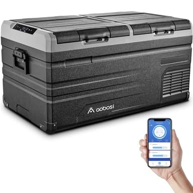AAOBOSI 90 L Glacière à compresseur, Glaciere Electrique Double Zone, 12 V/24 V et 100-240 V Frigo Camping, -20 ℃ à 20 ℃, pour Voiture, Camion, Bateau, Camping-Car