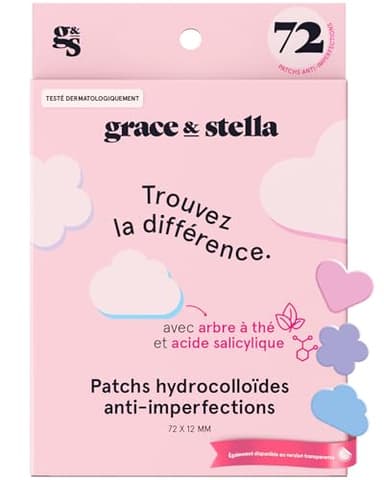 grace & stella Patch Hydrocolloïde pour le Visage (Multiformes, 72 unités) - Testés par des Dermatologues, Vegan, Non Testés sur les Animaux - Patchs pour Imperfections