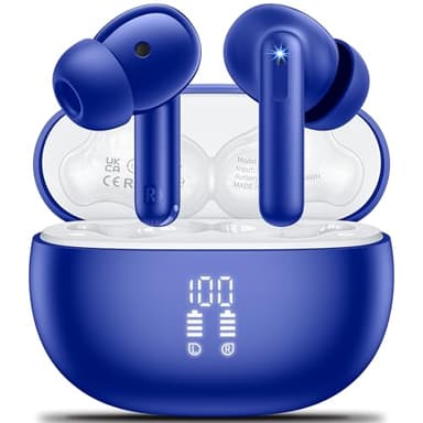 Ecouteurs Bluetooth sans Fil, Aoslen Oreillette sans Fil 5.3 avec 4 ENC Réduction Bruit Mic Écran LED HiFI Son Stéréo 42H Durée Lecture Sport Casque Contrôle Tactile IPX7 Étanche pour iOS Android Bleu