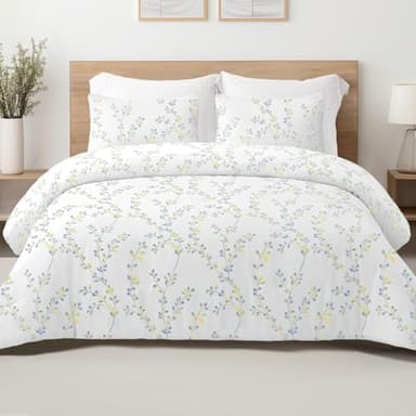 Exclusivo Mezcla Ensemble de Couette sans Housse avec 2 taies d'oreiller, 220x230 cm Housse de Couette réversible Toutes Saisons avec Motif Floral, légère et Chaude, Bleu Marine