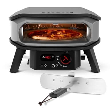 cozze® | Four à Pizza 13" PREMIUM ROTATE | Gaz 30mbar | Pierre à Pizza Incluse | Allumage Automatique | Thermomètre Intégré | Design Durable, Noir
