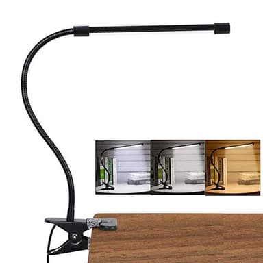 LED Lampe De Bureau à Pince, USB Alimenté Flexible Lampe De Lecture à Pince Pliable Réglable Lumière Douce Protection Des Yeux Avec 3 Modes d’Éclairage &10 Niveaux De Luminosité, 7 Watt (Noir)