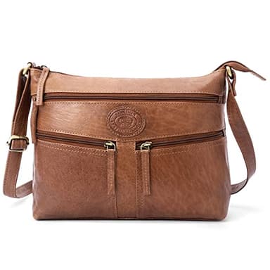 Woodland Leathers Sacs à main et sacs à bandoulière en cuir 100% véritable pour femmes - Style designer rétro vintage - Sac de type slouch à plusieurs poches pour femmes - Sacs bandoulière, peau