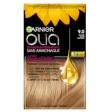 Garnier Coloration Permanente - Sans Ammoniaque - Aux Huiles Naturelles de Fleurs - Blond Clair Radieux (9.0) - Olia