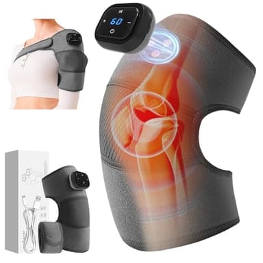 hzuisst Massage Genoux, 3 in 1 Genouillère Chauffante Sans Fil pour Épaule Coude Genou, Genouillere Ligamentaire Genou avec 5 Niveaux de Chaleur et 3 Modes de Vibration pour l'arthrite Tension