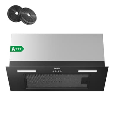 Ciarra CBCB6926A Hotte Aspirante Encastrable 60 cm Classe A+++ 650 m³/h, Hotte Compacte Encastrée Noir avec Filtre à Charbon CBCF003, Évacuation & Recyclage