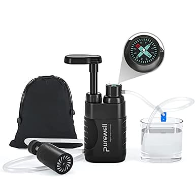 Purewell Filtre à Eau Portable,0.01Micron 4 Etapes système de Filtration d'eau, Enlèvent 99,9999% de substances nocives Urgence Personnel Purificateur d'eau Pouvant Randonnée Camping