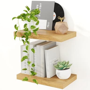 Feihorrm Lot de 2 étagères murales en Bois de chêne - 40 cm étagère Flottante, 23,5 cm de Profondeur - pour Cuisine, Bureau, Salle de Bain, Chambre et Salon