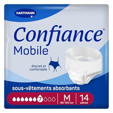 Confiance Mobile - Slips Absorbants pour Hommes et Femmes - Niveau d'Absorption = 7 gouttes (Fuites Urinaires Moyennes) - Discrets et efficaces - pH Neutre à la Peau - Taille M - 14 Unités
