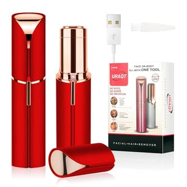 URAQT Epilateur Visage, Femme Stylo Rasoir Electrique, Tondeuse Femme Sourcil sans Fil Rechargeable pour Lèvres Bikini Bras avec LED,Rouge