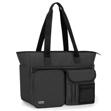 Trunab Sac Fourre-Tout pour Enseignant, Sac de Travail avec Plusieurs Poches et Compartiment Rembourré pour Ordinateur Portable Jusqu'à 15,6 Pouces, Noir