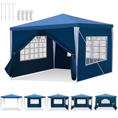 Peviasot Tonnelle 3 x 3 cm avec parois latérales, protection UV, imperméable, tente de jardin, camping, protection solaire, tente extérieure pour fêtes, camping, festivals - Bleu