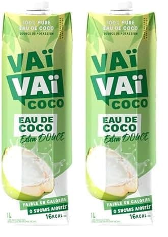 Vaïvaï - Eau de Coco Originale - 100% Pur Jus - Gourmande et Rafraîchissante - Sans Sucres Ajoutés - 1 Brique Tetra Pak d’1L (Lot de 2)