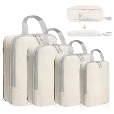 Bagage Sac Compression,Packing Cubes Compression Organisateur de Voyage Ultraléger,Rangement Valise peut Répondre Tous Vos Besoins de Voyage(Beige,4 pièces)