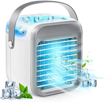 Climatiseur portable ultra mini refroidisseur 3 en 1 pour la maison, compact par évaporation, mobile, petit humidificateur, vitesse du vent, ventilateur avec réservoir d'eau, bureau, gris
