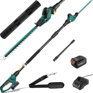 Taille-haie Télescopique sans Fil, Taille-Haies sur Perche Batterie Li-ION 20 V 4 Ah/Chargeur, Longueur de Lame 45 cm, Capacité: 15mm, Poignée Principale Orientable, Tête Inclinable, 4 m de Portée