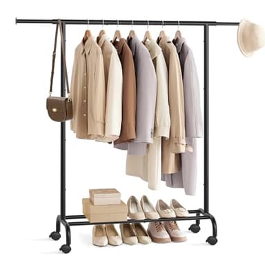 SONGMICS Porte-Manteau à roulettes, Portant à Vêtements Extensible en Métal, avec Étagère de Rangement Surélevée, 40 x (83-120) x 156 cm, Capacité Totale 45 kg, Noir d'encre HSR134B01
