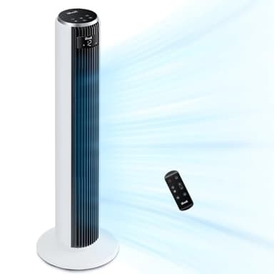 LEVOIT Ventilateur Colonne Silencieux 20dB Mode Veille, 7.9m/s DC Moteur, avec Télécommande, Oscillant 90° avec 12 Vitesses, Minuterie 12h, Affichage LED de Refroidissement