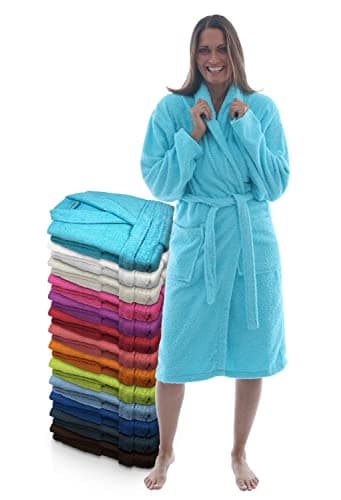 LEBENGOOD Peignoir unisexe pour femme et homme 100% coton éponge américain 400 g avec ceinture, poches, douche, peignoir doux, serviette (Turquoise L)