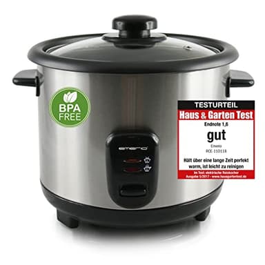 EMERIO cuiseur à riz automatique avec volume de 1,5 L, fonction de maintien au chaud arrêt automatique revêtement antiadhésif couvercle en verre avec cuillère à riz + tasse à mesurer, RCE-110118.5