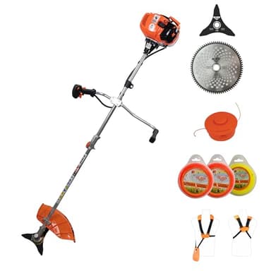 RURIS Débroussailleuse Thermique DAC 311fr Moteur TEZ 52cc, 3CV, 2 Temps, Largeur 250mm - Kit Inclus avec Harnais, 2X Disque, Tête et Fils de Coupe - pour Jardin & Coupe Bordure