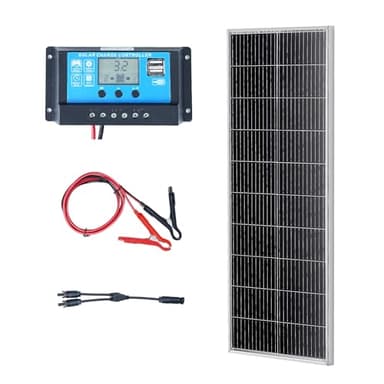 VEVOR Kit Panneau Solaire Monocristallin 100 W, Panneau Solaire 12 V + Contrôleur de Charge Module PV Monocristallin à Haute Efficacité 23% Étanche IP68 pour Maison, Camping-car, Bateau, Hors-réseau