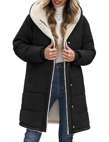 Vancavoo Manteau Femme Hiver Blouson Polaire Chaud Veste à Capuche Décontracté Matelassée Doudoune Parka Longue Outercoat avec Zippé,Noir,M