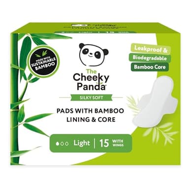 The Cheeky Panda Serviettes Hygiéniques Bio | Flux Léger | Ultra Confort et Haute Absorption | 15 Serviettes en Bambou avec Ailettes | Douces pour la Peau