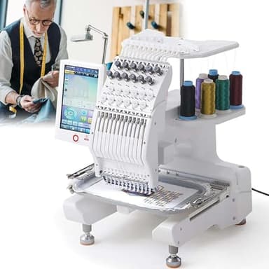PODEC Machine À Broder Professionnelle, Machine À Broder Informatisée À 12 Aiguilles, Tête Unique, avec Zone De Broderie De 20 X 30 Cm, Compatible avec La Broderie De Vêtements Et De Chapeaux.
