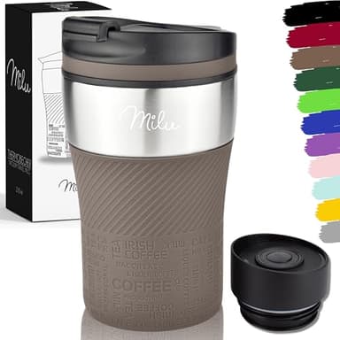 Milu Mug Isotherme Etanche 210mL I Thermo Café-Thé I Tasse isolée pour café et thé à emporter, Double Paroi Isolée sous Vide, Acier Inoxydable I Tasse de Voyage Chaud & Froid - Marron